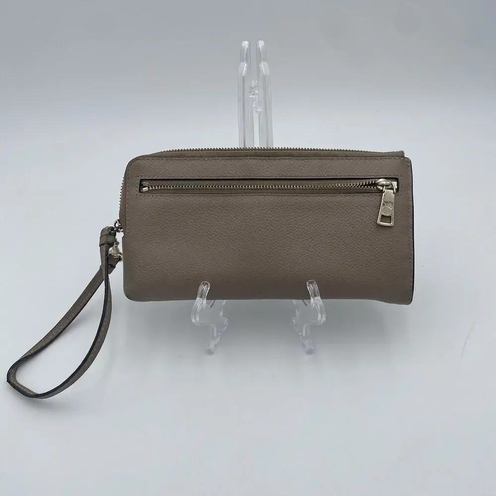 Coach Clutch Wristlet Handbag Purse Zip Around Stone Beige Leather Womens 54313